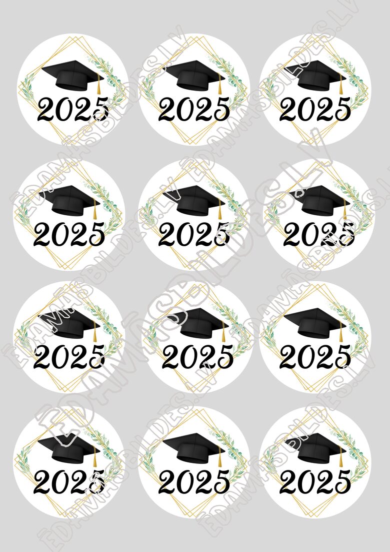 Cukura papīrs ar apdruku " Izlaidums 3", aplīši 6 cm